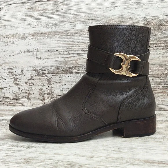 🟩Tory Burch Brown Leather Gemini Bootie - Picture 1 of 13